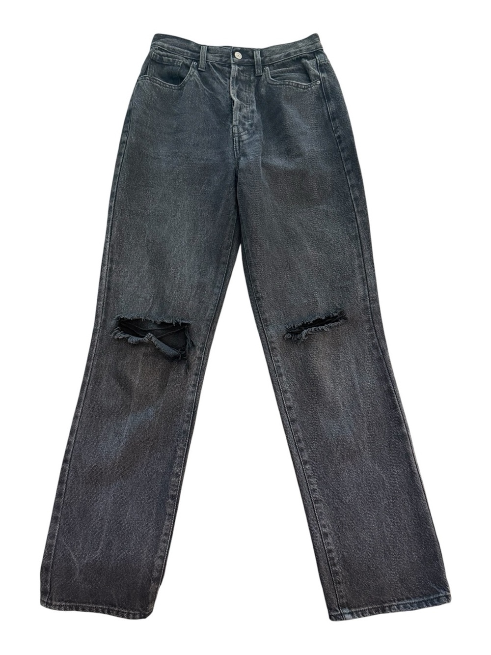 PacSun High Rise Distressed Black Faded Button Fly Dad Jeans Size 26
